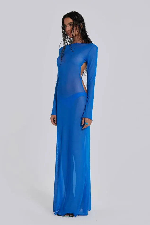 Ziva Sheer Maxi Beach Dress Blue Women Jaded London Beach Cover Ups