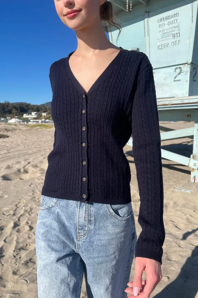 Zoe VNeck Cardigan Navy Blue Women Brandy Melville Sweaters