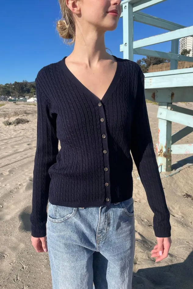 Zoe VNeck Cardigan Navy Blue Women Brandy Melville Sweaters
