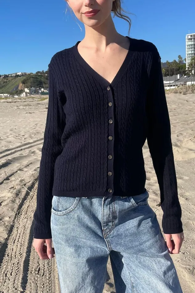 Zoe VNeck Cardigan Navy Blue Women Brandy Melville Sweaters